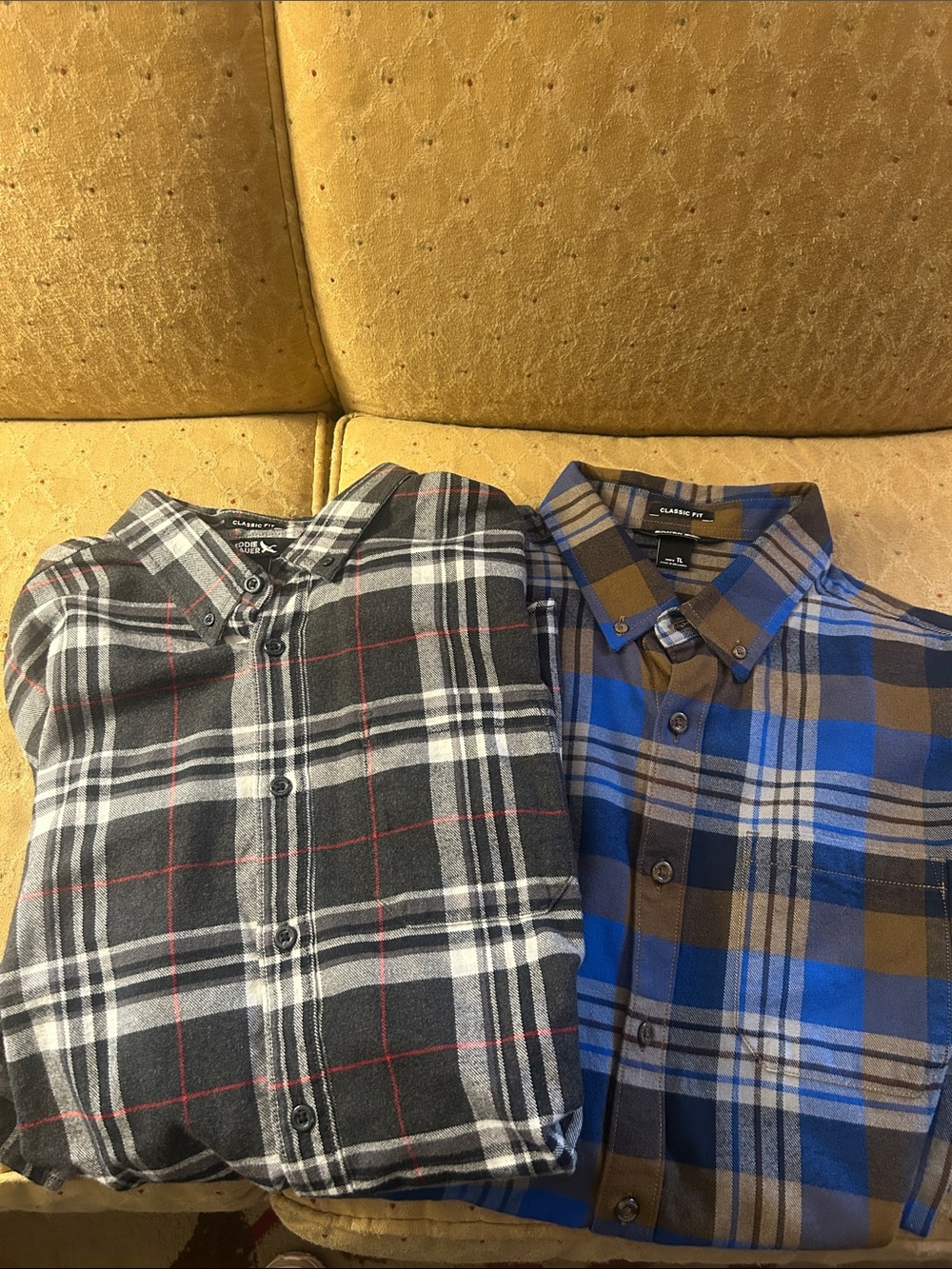 2 Classic Fit Men's Eddie Bauer Plaid Button-Down Shirt - Gray and Blue